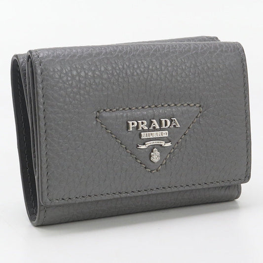 PRADA 1MH043 Mini Vittero Dino Leather Three fold wallet leather gray Women