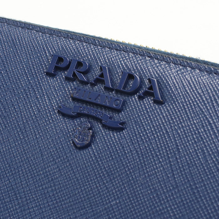 PRADA zip around long wallet PurseZip leather blue mens