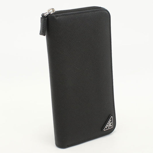 PRADA 2ML317 QHH F0002 long wallet saffiano triangle PurseZip leather black mens