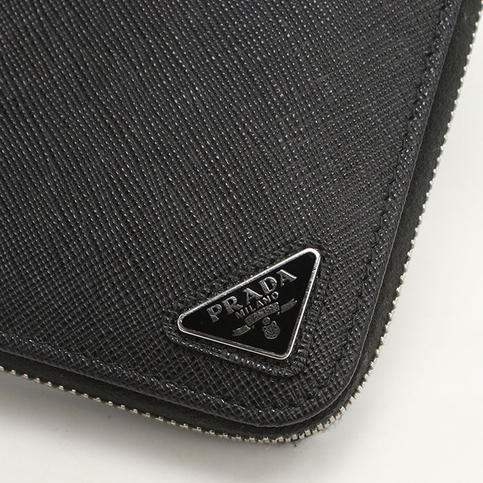 PRADA 2ML317 QHH F0002 long wallet saffiano triangle PurseZip leather black mens