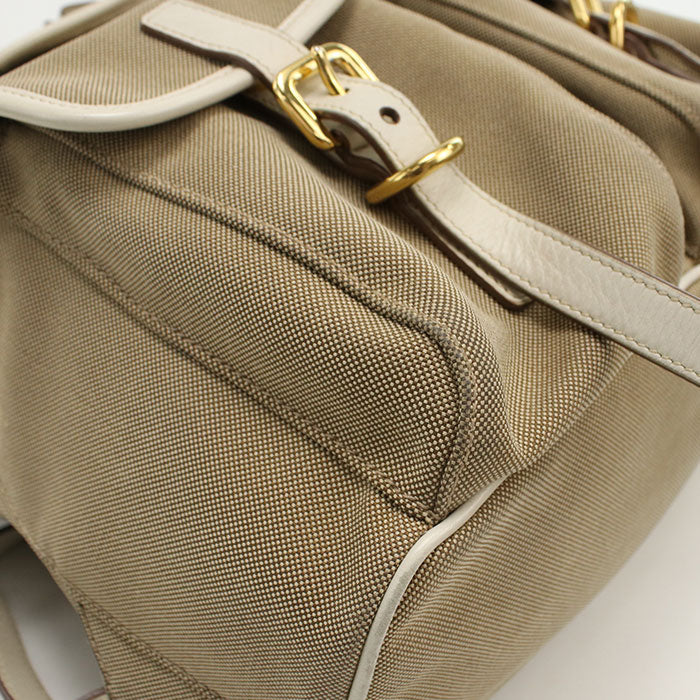 PRADA Backpack Logo jacquard Backpack canvas beige Women