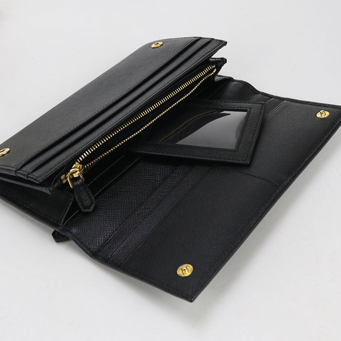 PRADA 1MH132 QHH F0002 Saffiano Triangle Wallet Purse folio leather black Women