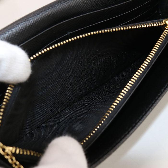 PRADA 1MH132 QHH F0002 Saffiano Triangle Wallet Purse folio leather black Women