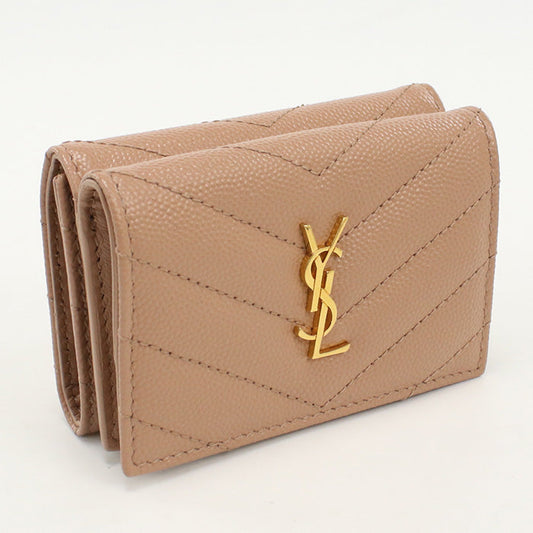 SAINT LAURENT SL85171 Origami Tiny Monogram Three fold wallet Calfskin pink Women