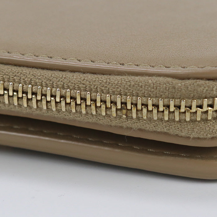 SAINT LAURENT 403964 Bi-fold wallet YSL line Zip wallet leather beige Women