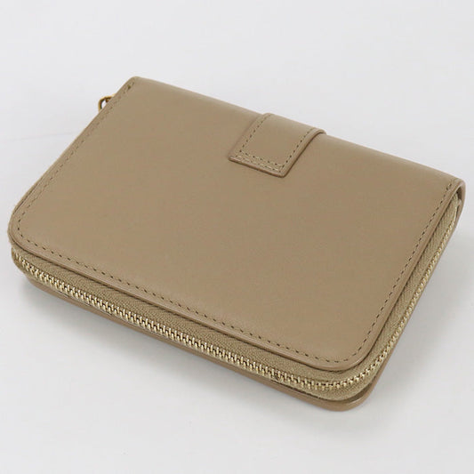 SAINT LAURENT 403964 Bi-fold wallet YSL line Zip wallet leather beige Women
