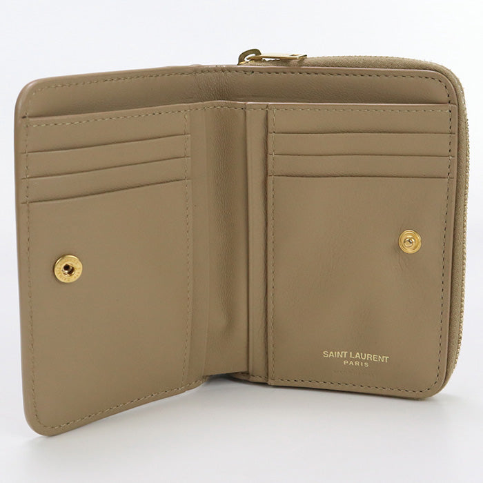 SAINT LAURENT 403964 Bi-fold wallet YSL line Zip wallet leather beige Women