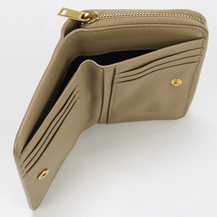 SAINT LAURENT 403964 Bi-fold wallet YSL line Zip wallet leather beige Women