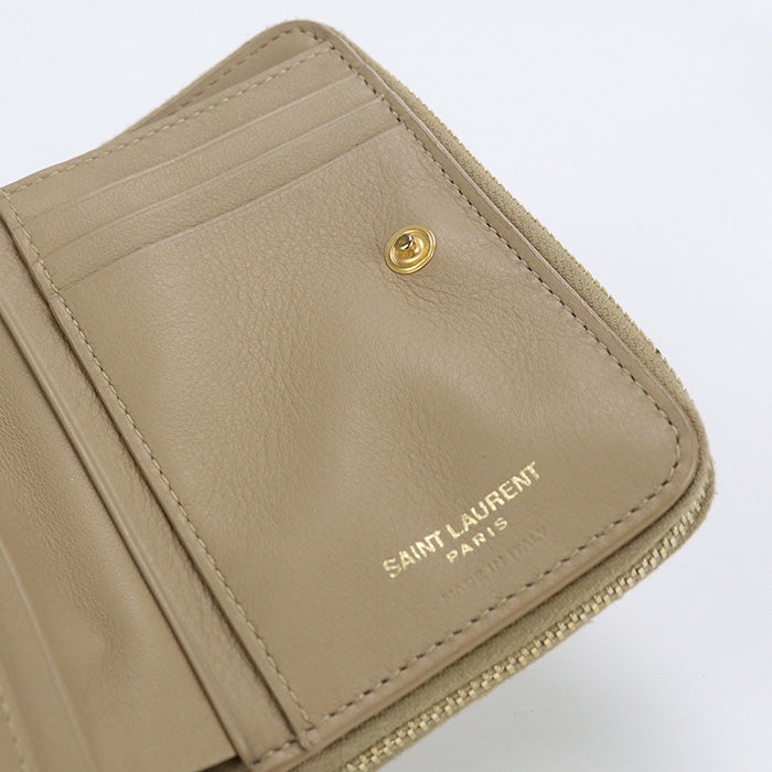 SAINT LAURENT 403964 Bi-fold wallet YSL line Zip wallet leather beige Women