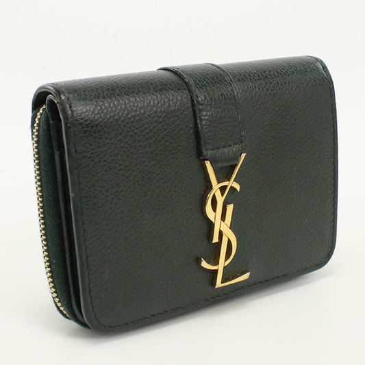 SAINT LAURENT SL85980 Compact zip wallet YSL line Folded wallet green Calfskin Women