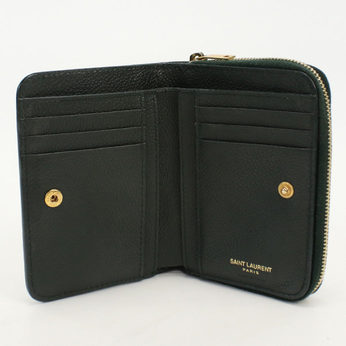 SAINT LAURENT SL85980 Compact zip wallet YSL line Folded wallet green Calfskin Women