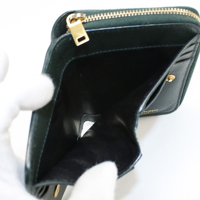 SAINT LAURENT SL85980 Compact zip wallet YSL line Folded wallet green Calfskin Women