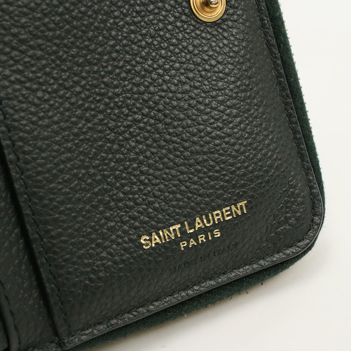 SAINT LAURENT SL85980 Compact zip wallet YSL line Folded wallet green Calfskin Women