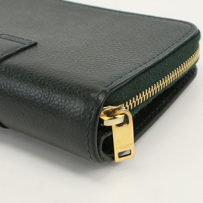 SAINT LAURENT SL85980 Compact zip wallet YSL line Folded wallet green Calfskin Women