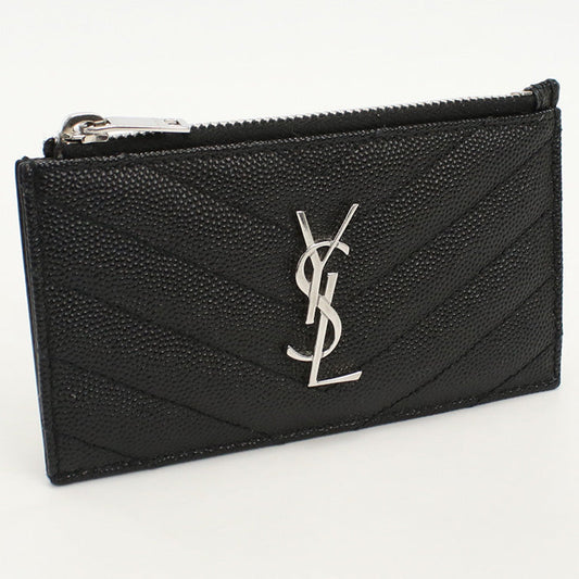 SAINT LAURENT SL86491 Fragment Zip Card Case Coin Pocket Calfskin Black unisex