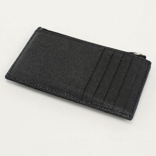 SAINT LAURENT SL86491 Fragment Zip Card Case Coin Pocket Calfskin Black unisex