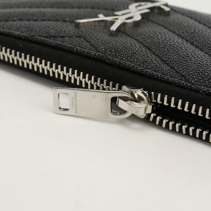 SAINT LAURENT SL86491 Fragment Zip Card Case Coin Pocket Calfskin Black unisex