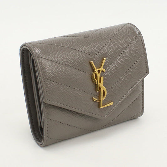 SAINT LAURENT SL86799 multifold wallet Cassandra Three fold wallet Calfskin gray Women