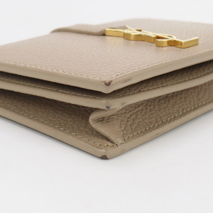SAINT LAURENT 613536 name card holder YSL line Calfskin beige Women