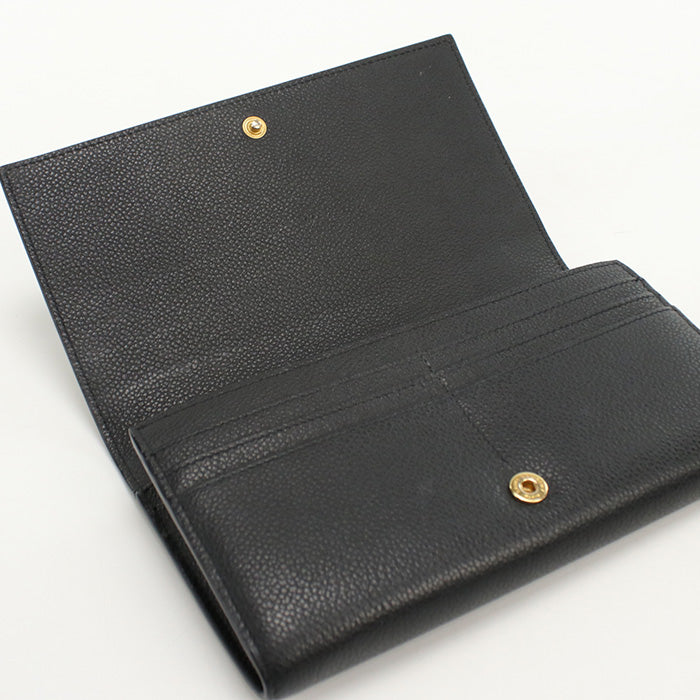 SAINT LAURENT 414567 Long wallet YSL line Large flap wallet leather black Women