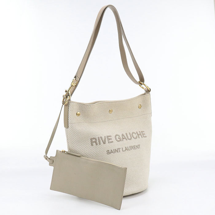 SAINT LAURENT 669299 Shoulder Bag Rive Gauche With porch canvas, leather beige Women