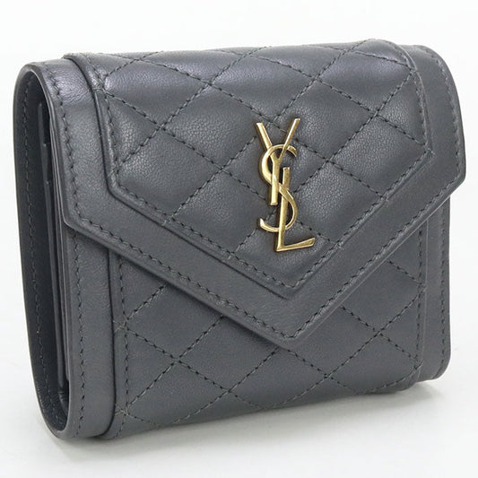 SAINT LAURENT 712688 Multi-fold Gabby Three fold wallet leather gray Women
