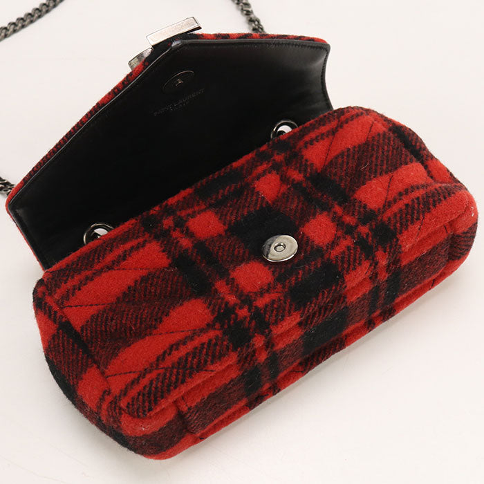 SAINT LAURENT 399289 Shoulder Bag Checked ChainShoulder Bag wool,leather Red Women