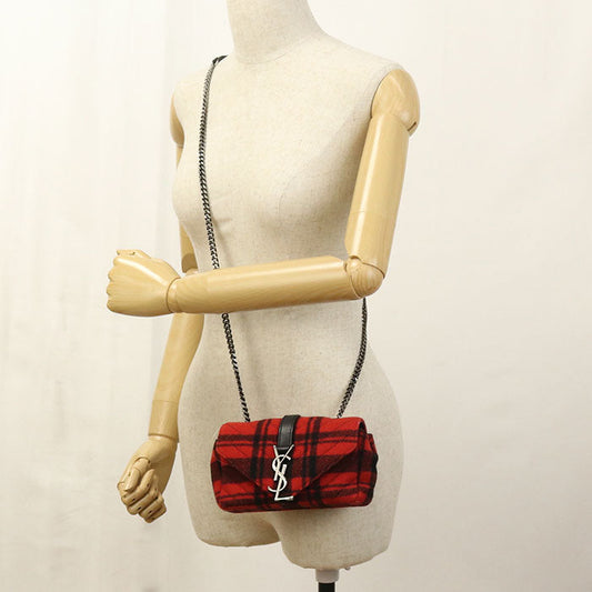 SAINT LAURENT 399289 Shoulder Bag Checked ChainShoulder Bag wool,leather Red Women