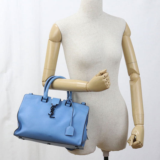 SAINT LAURENT 424868 2WAY Baby mosquito bus Handbag leather blue