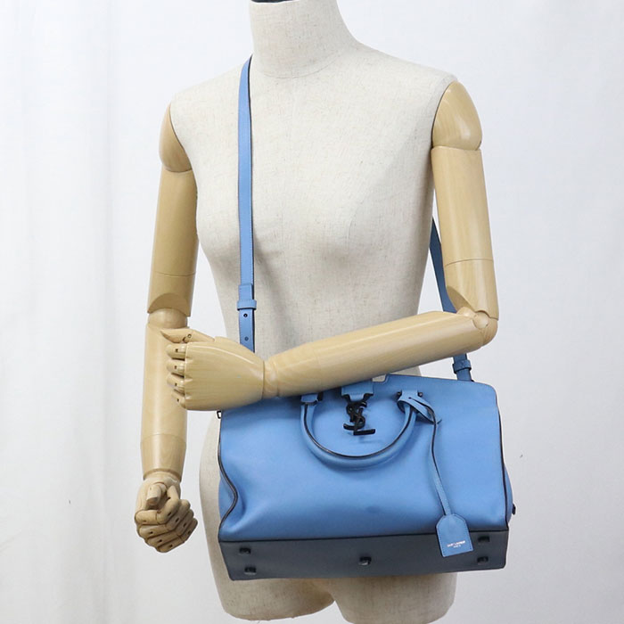 SAINT LAURENT 424868 2WAY Baby mosquito bus Handbag leather blue
