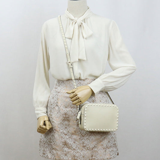 VALENTINO Small Shoulder Bag Rock studs Diagonal Calfskin white Women