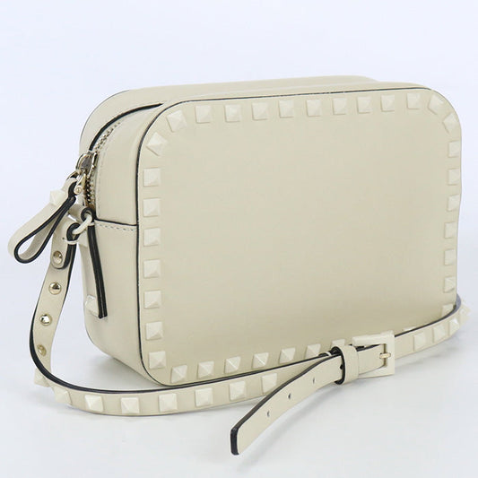 VALENTINO Small Shoulder Bag Rock studs Diagonal Calfskin white Women