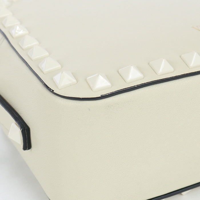 VALENTINO Small Shoulder Bag Rock studs Diagonal Calfskin white Women