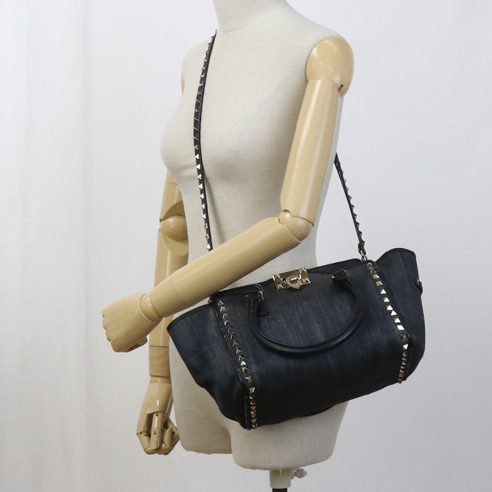 Valentino 2WAYTote Bag shoulder bag Rock studs denim black Women