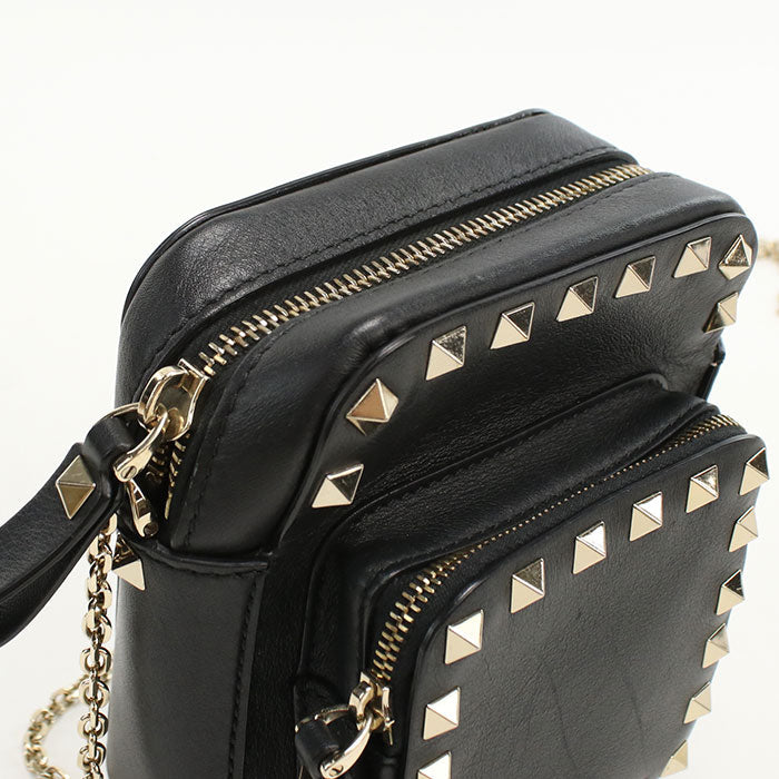 Valentino ChainShoulder Bag Rock studs Diagonal shoulder bag leather Women Black
