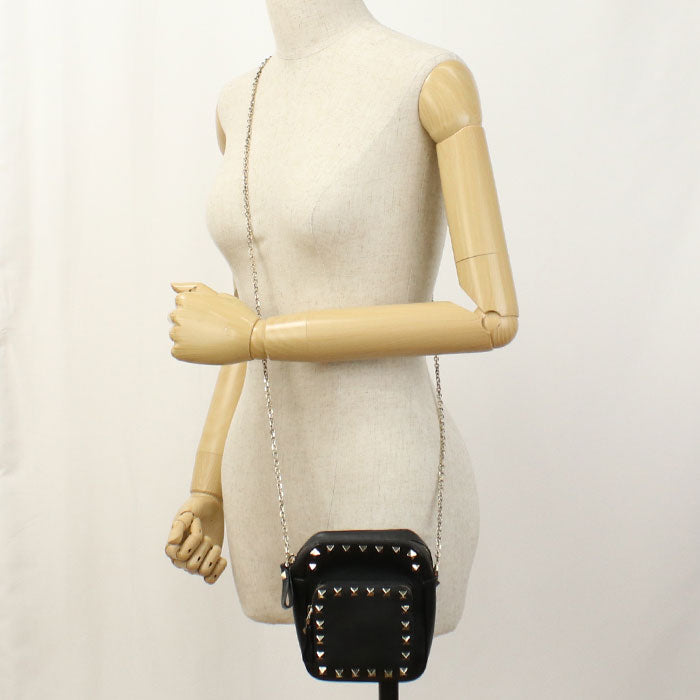 Valentino ChainShoulder Bag Rock studs Diagonal shoulder bag leather Women Black