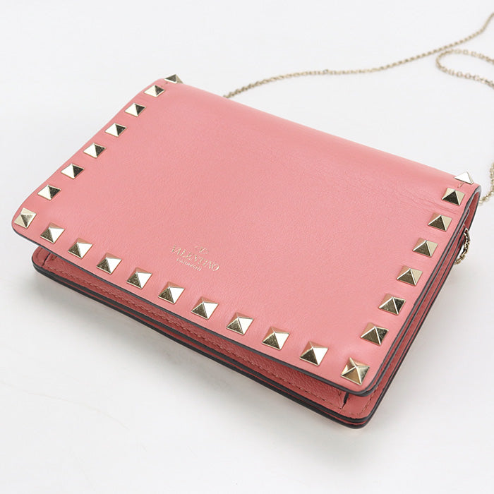 Valentino Rock studs Chain wallet leather pink Women