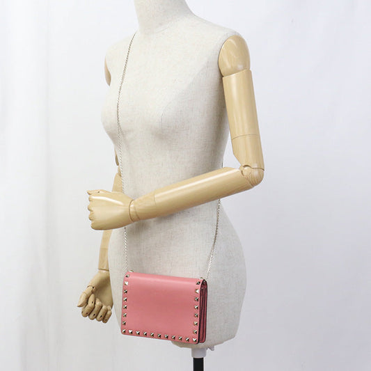 Valentino Rock studs Chain wallet leather pink Women