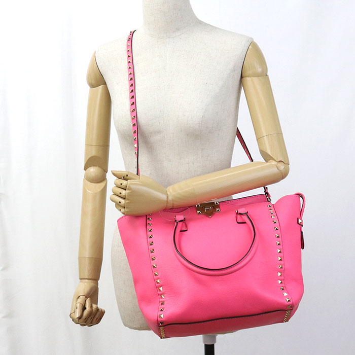 Valentino 2WAY Rock studs Tote Bag leather pink Women