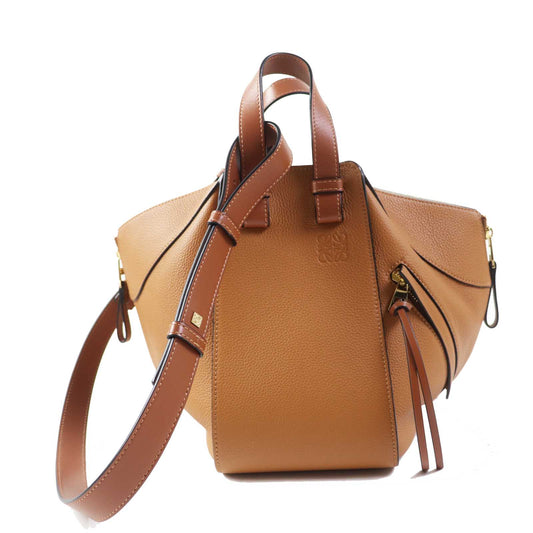 LOEWE Handbag A538535X51 Soft grain calfskin, 55% cotton/45% linen Light caramel Hammock Small Women Used Authentic