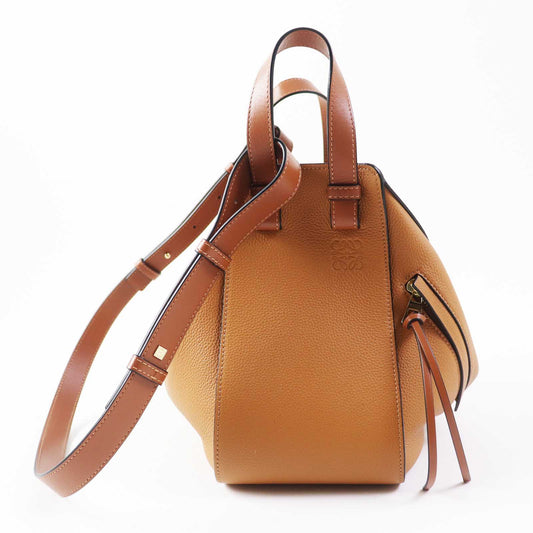 LOEWE Handbag A538535X51 Soft grain calfskin, 55% cotton/45% linen Light caramel Hammock Small Women Used Authentic