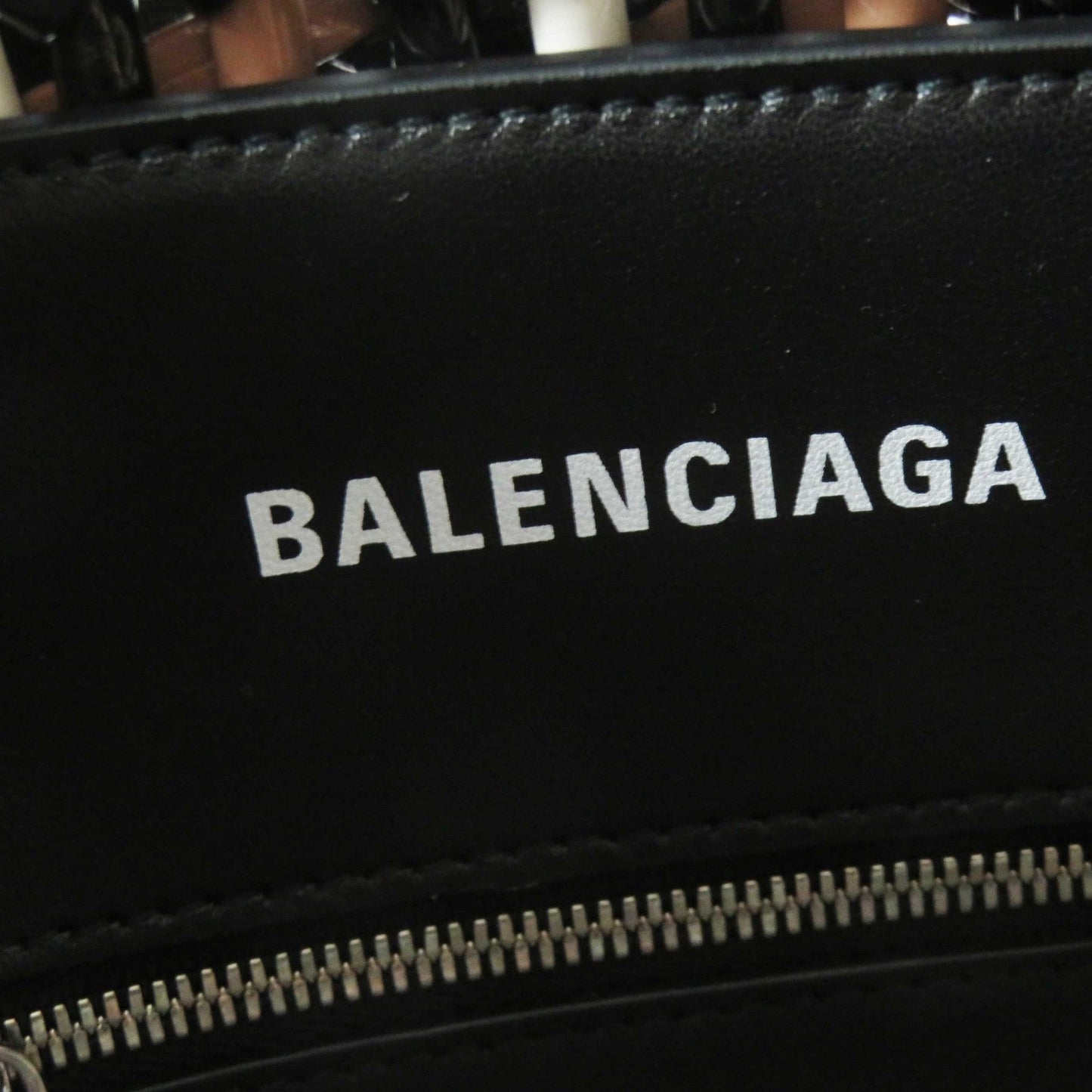BALENCIAGA Handbag 671342 Patent, Enamel black white beige Bistro XS Women Used Authentic