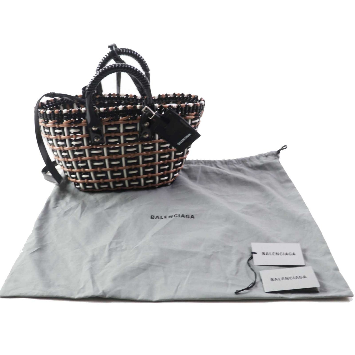 BALENCIAGA Handbag 671342 Patent, Enamel black white beige Bistro XS Women Used Authentic