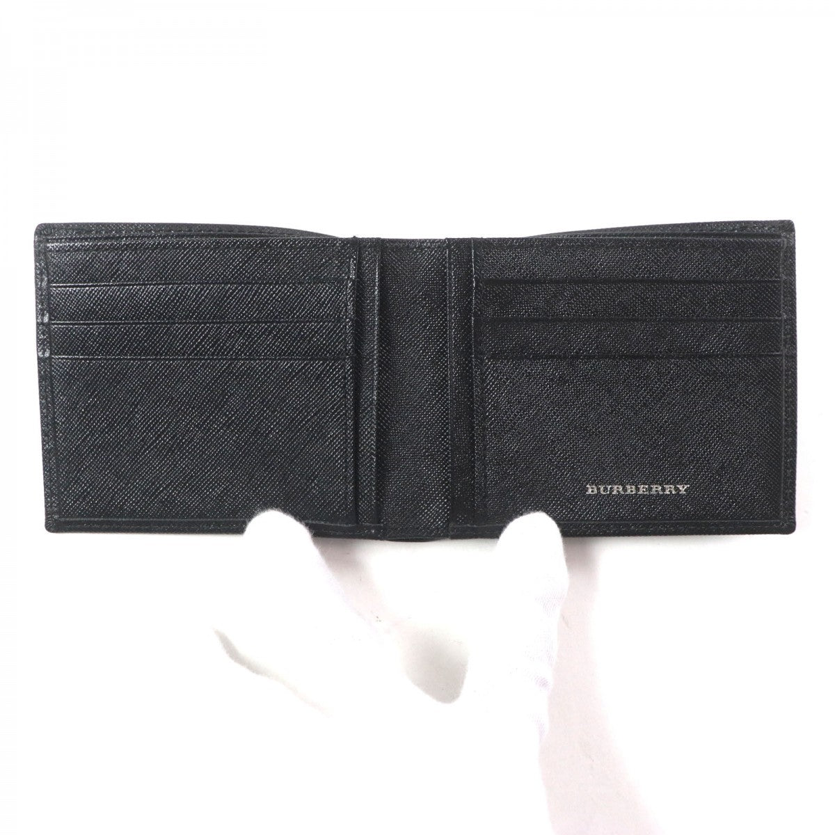 BURBERRY Bill Compartment Leather black Nova Check mens Used Authentic