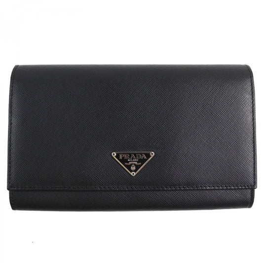 PRADA Long Wallet Purse M608A Main: Saffiano leather black Women Used Authentic
