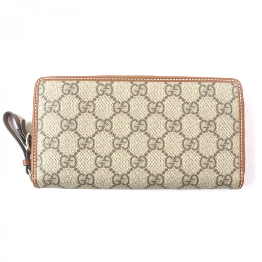GUCCI Long Wallet Purse 819122 Main: Canvas, Part: Leather Beige brown GG Emblem Zip Around Wallet mens Used Authentic