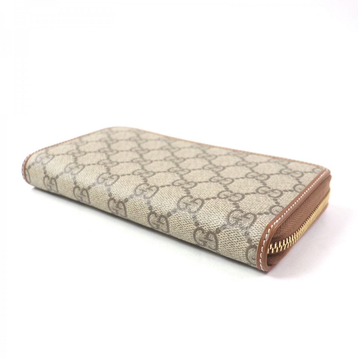 GUCCI Long Wallet Purse 819122 Main: Canvas, Part: Leather Beige brown GG Emblem Zip Around Wallet mens Used Authentic