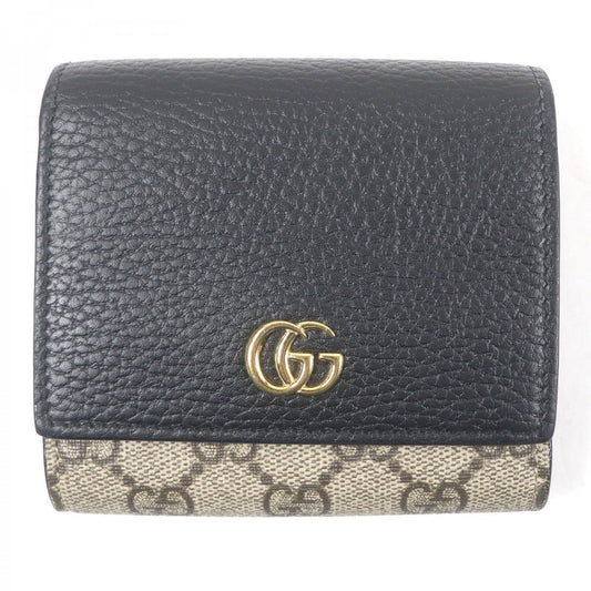 GUCCI Tri-fold wallet 598587 Main: GG Supreme canvas, Main: Leather Black beige Double G Bicolor Medium Wallet mens Used Authentic