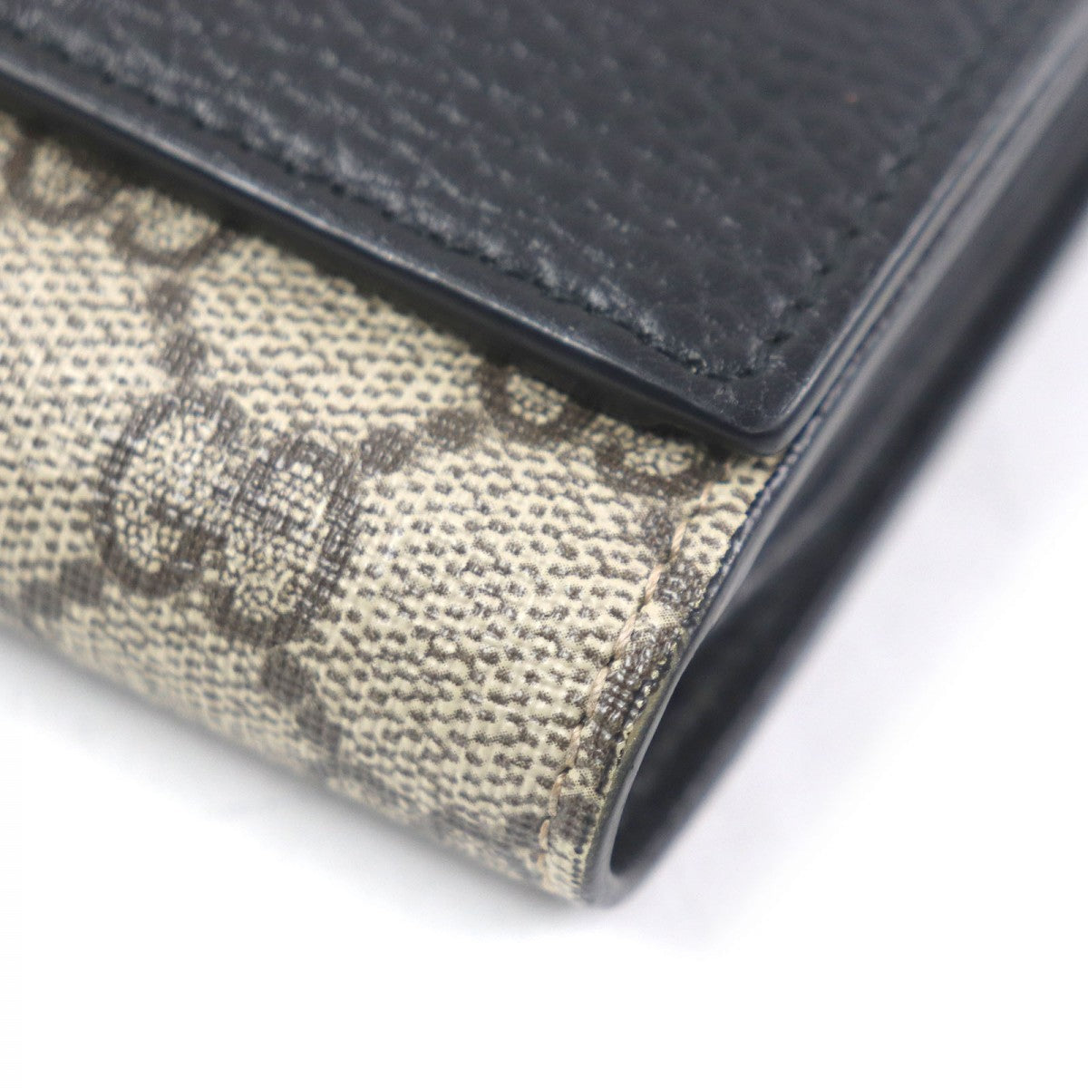 GUCCI Tri-fold wallet 598587 Main: GG Supreme canvas, Main: Leather Black beige Double G Bicolor Medium Wallet mens Used Authentic