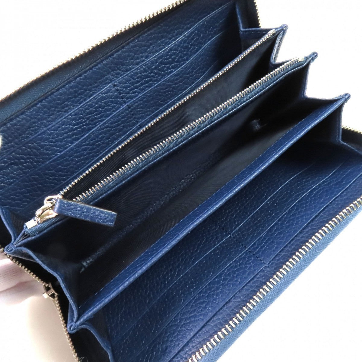 GUCCI Long Wallet Purse 771154 Main: Leather Navy logo zip around wallet mens Used Authentic